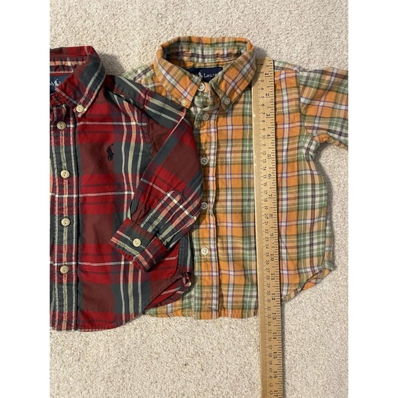 2 Pack, Ralph Lauren Toddler Plaid Button Down Size 12M Long Sleeve 100% Cotton - Picture 4 of 10